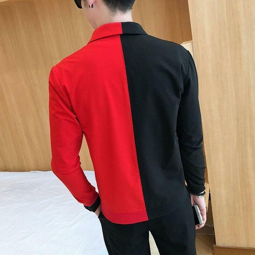 half red half black jean jacket
